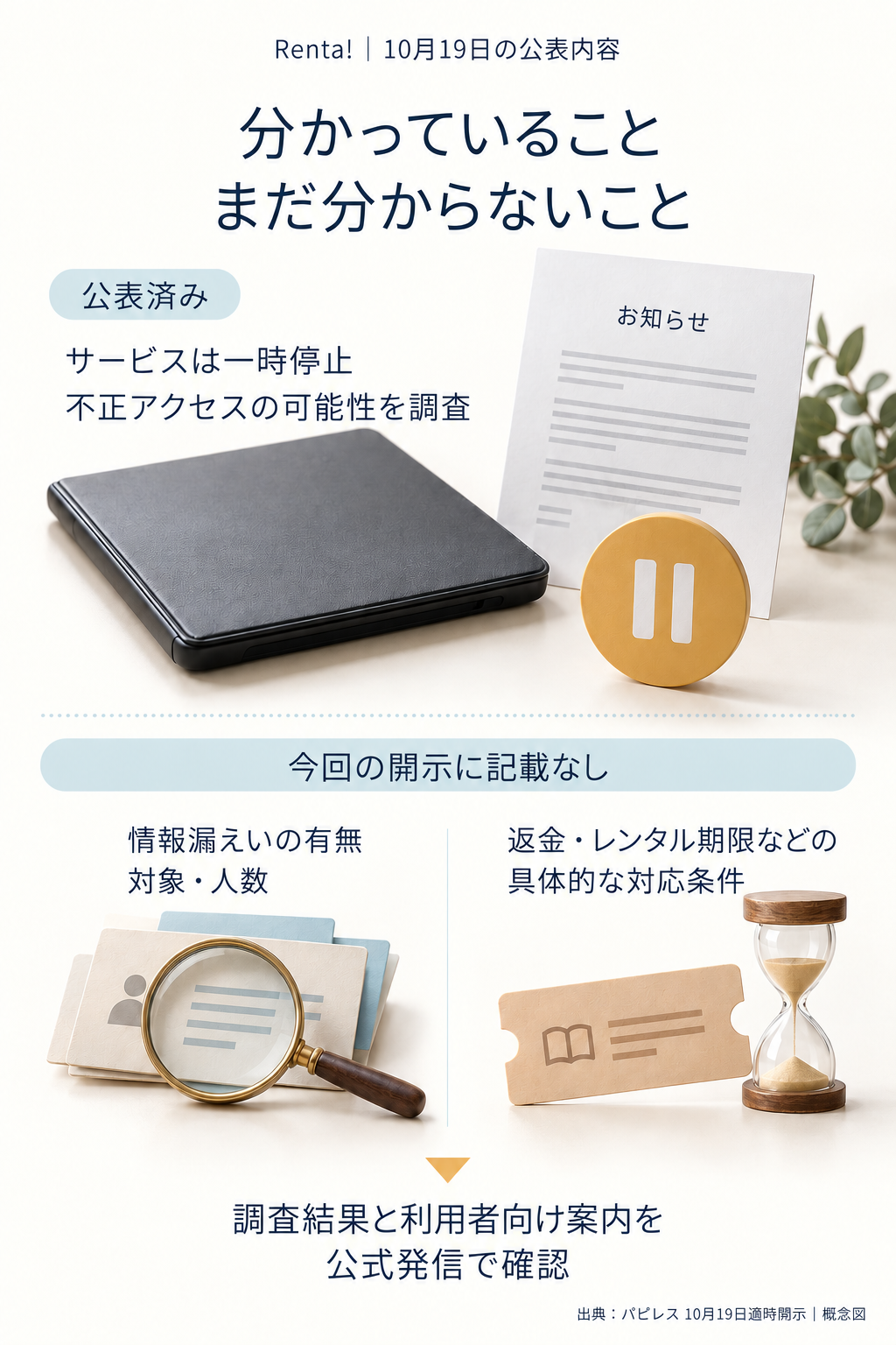 再開予定と利用条件の続報を確認するための概念図です。