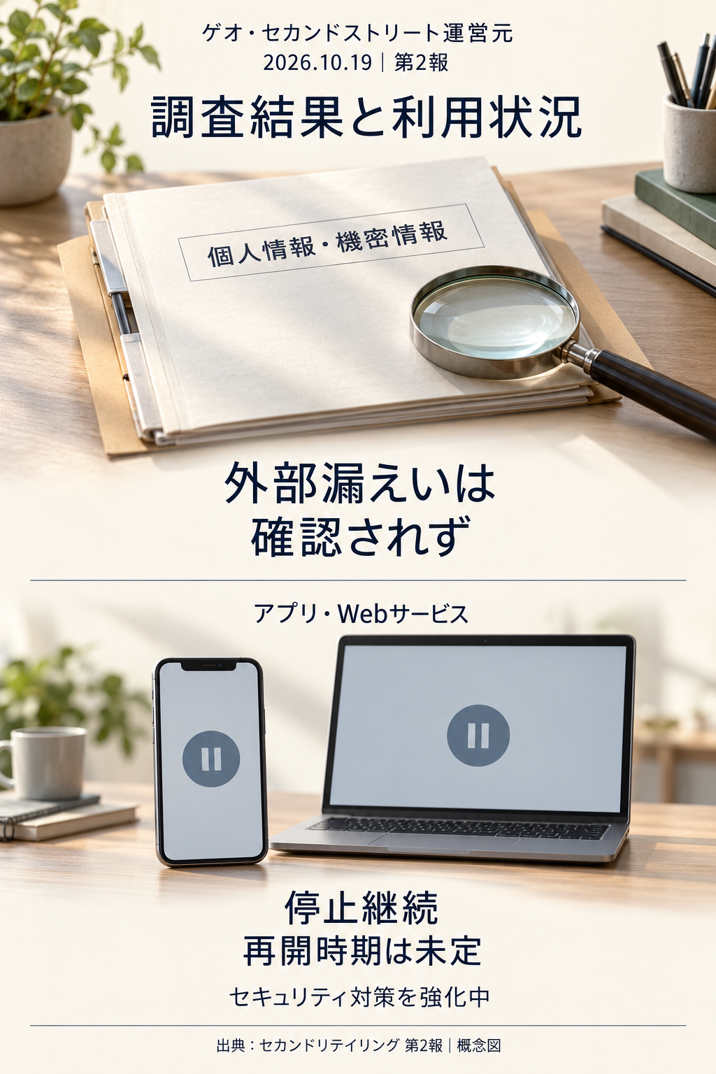 19日の調査結果と、サービス停止の継続を分けた概念図です。